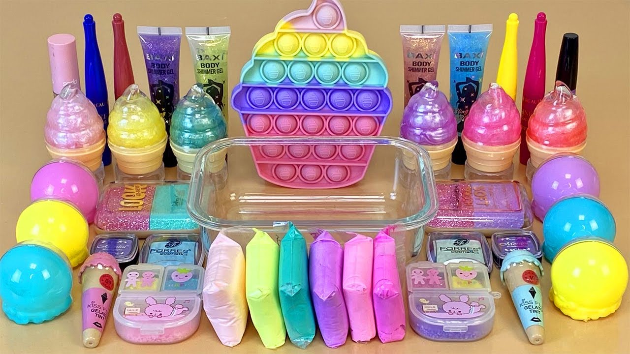 Rainbow PASTEL SLIME 🌈 Mixing makeup and glitter into Clear Slime 💯% ASMR Satisfying Slime Video