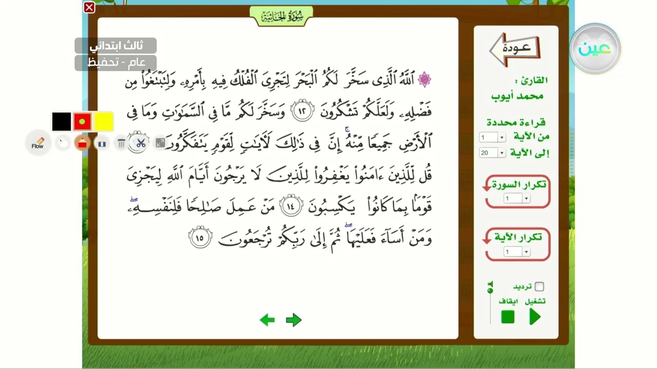 الجاثية ١٢-٢٠ - القرآن الكريم (تحفيظ) - ثالث ابتدائي