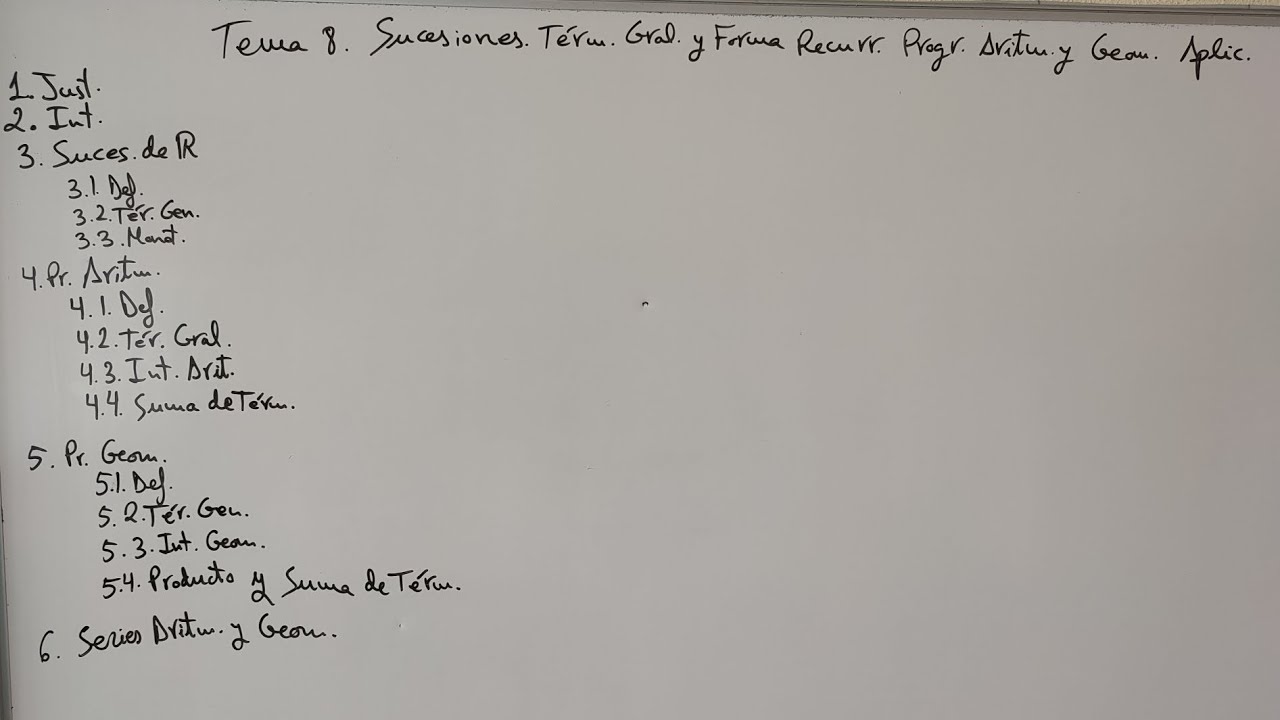 TEMA 8. SUCESIONES. TÉRMINO GENERAL Y FORMA RECURRENTE PROGRESIONES ARITMÉTICAS Y GEOMÉTRICAS. APL 1