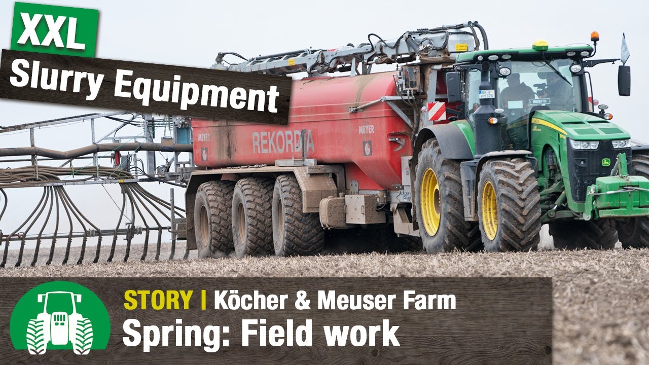 Ферма K&ouml;cher & Meuser | Оборудование для внесения жидкого навоза Meyer-Lohne Rekordia | Тракторы John Deere | Земледелие