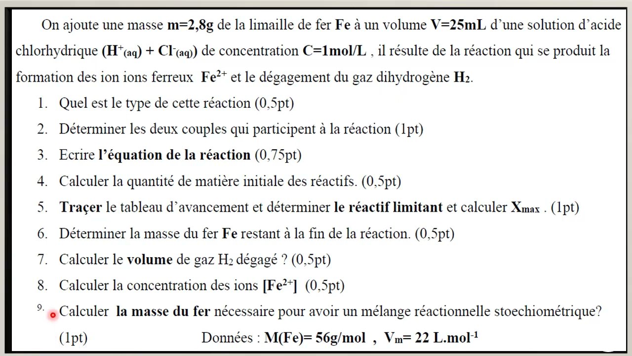 Exercice sur l'oxydoréduction avec la correction 1BAC exp et sm