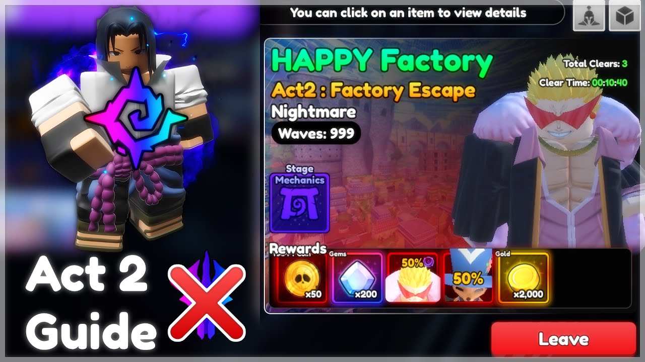HAPPY Factory Raid Act 1 & 2 Guide (No Monarch, Sasuke DPS Strat) | Anime Vanguards
