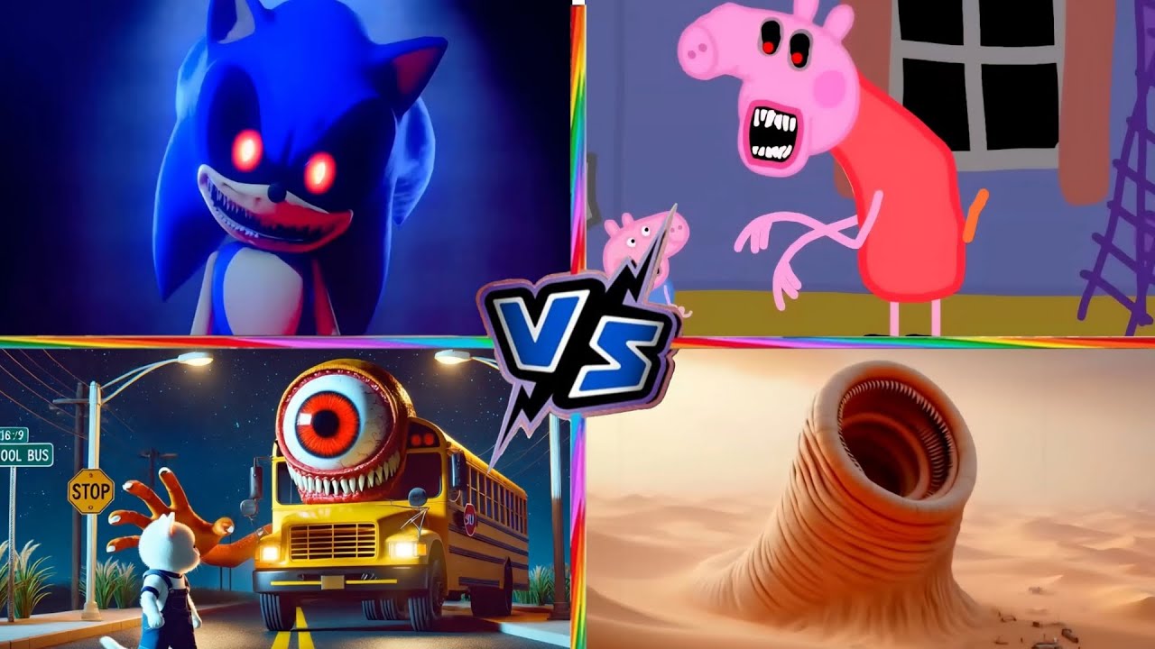 Sonic Exe Vs Peppa Pig Exe Vs School Bus Vs Erosion Worm | Family Tiles Hop | Tiles Hop!