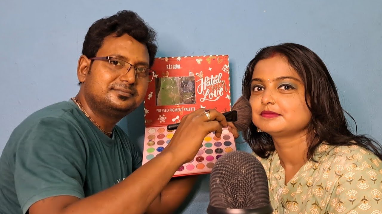 ASMR Doing my face makeup with My Husband (asmr raju and asmr eti)