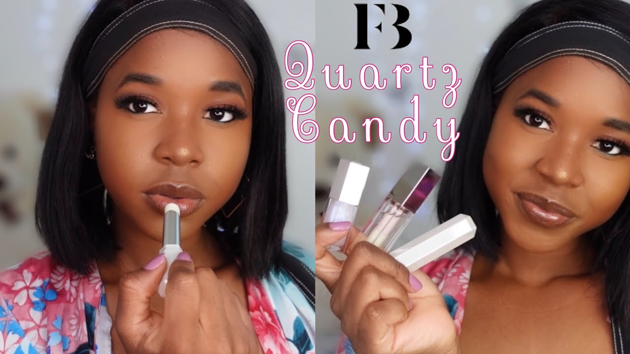 FENTY BEAUTY SLIP SHINE SHEER SHINY LIPSTICK QUARTZ CANDY REVIEW/SWATCHES ON DARK SKIN VS GLOSS BOMB