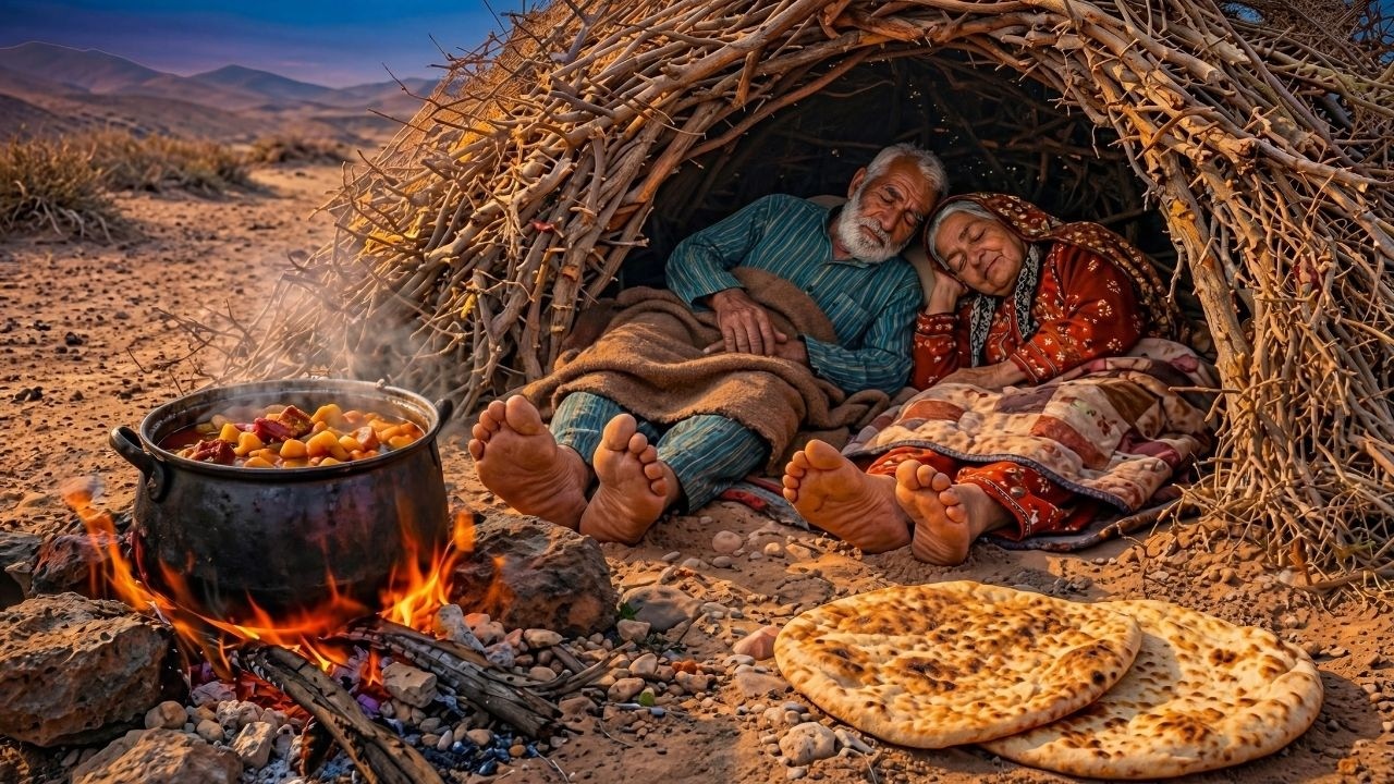 A Full Day Living with a Shepherd Couple in an Iranian Desert Shelter 🌄 | Silent Survival