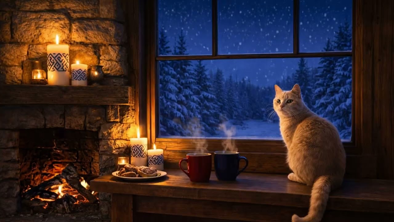 ❄️🔥 Nordic Music | 🐈 Cozy Cat by the Fireplace (1 Hour)