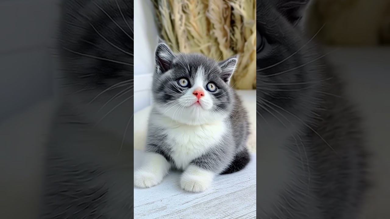 Великолепный британский короткошерстный котенок с плюшевой серо-белой шерстью и большими глазами ...