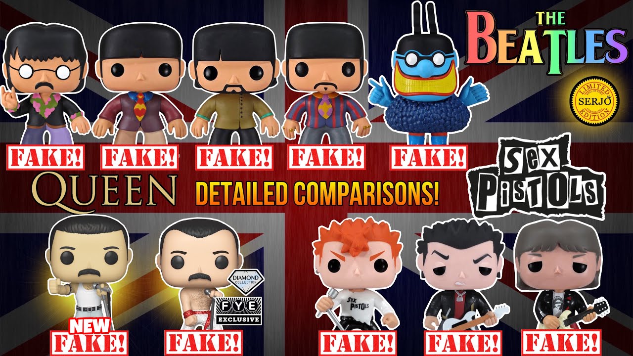 Detailed comparisons of all fakes by Funko POP! The Beatles! Queen! Sex Pistols!