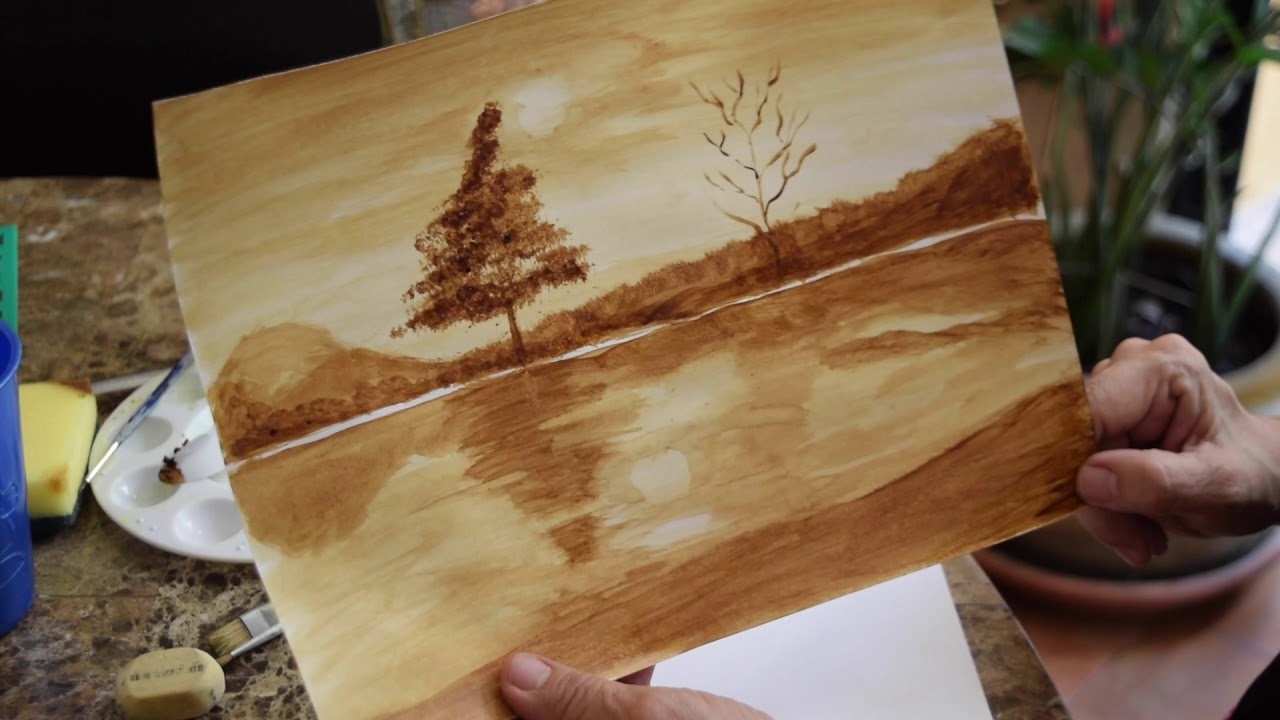Paisaje con técnica de cafe soluble