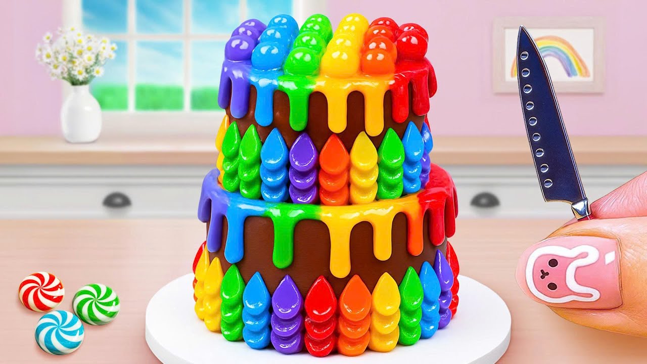 Mini Rainbow Cake Recipe With Chocolate | Stunning Rainbow Cake Decoration Ideas | Sara Mini Cakes
