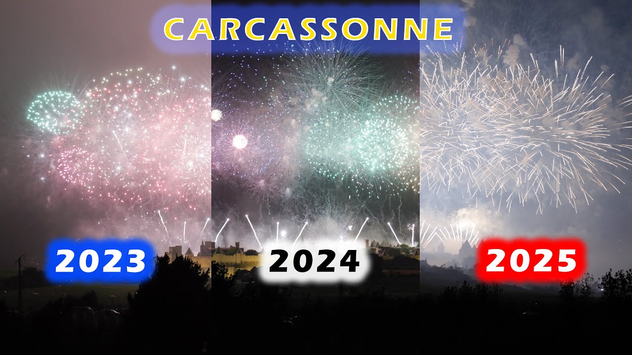 Les trois bouquets finaux du feu d'artifice de Carcassonne 2023-2024-2025 🎆🎆🎆