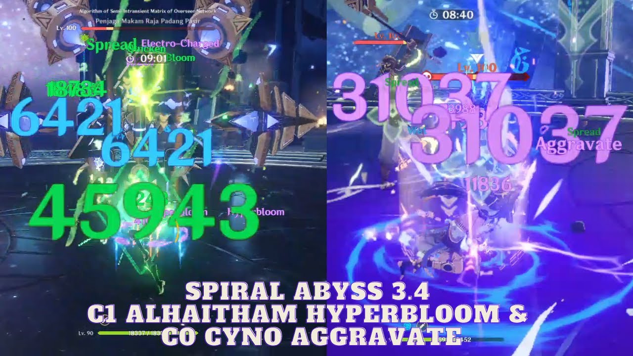 SPIRAL ABYSS 3.4 - C1 ALHAITHAM HYPERBLOOM & C0 CYNO AGGRAVATE - GENSHIN IMPACT