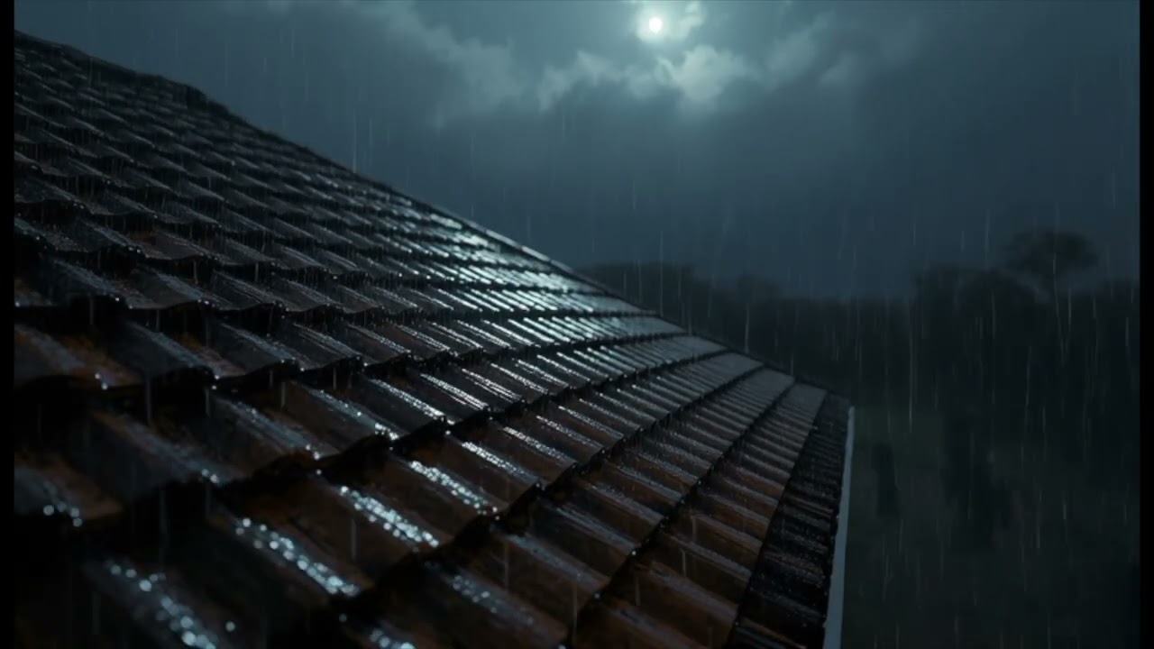 Gentle Night Rain on Rooftop Calm Background Ambience for Rest Study and Quiet Evenings