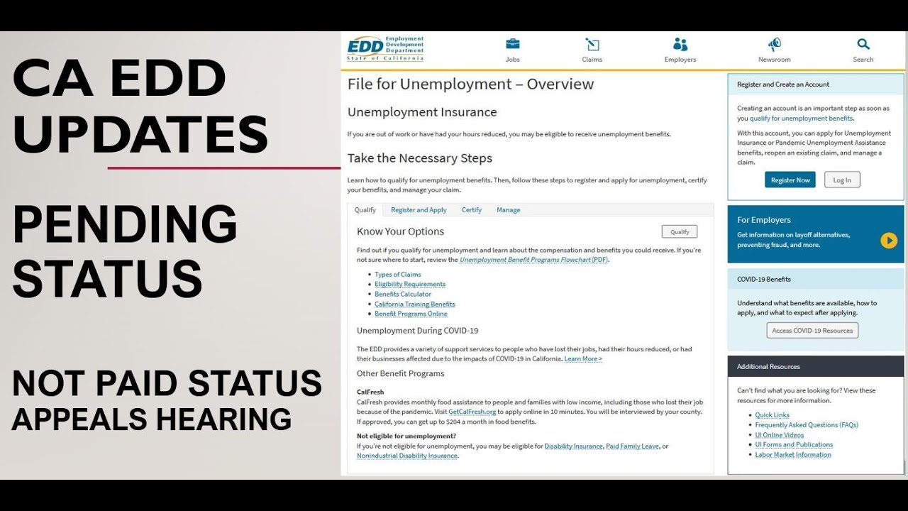 CA EDD Pending, Not Paid Payment Status, Appeals