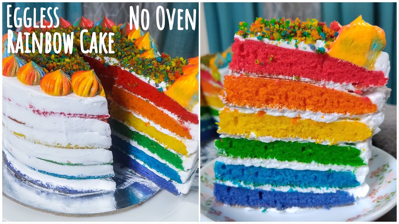 Eggless Rainbow Cake In Pan | Eggless & Without Oven Cake | Raibow Cake Without Oven | Best Bites