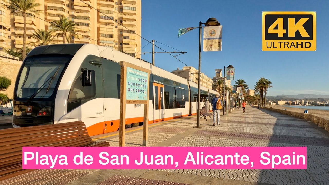 Promenade Strolling Playa de San Juan, Alicante, Spain in 4K