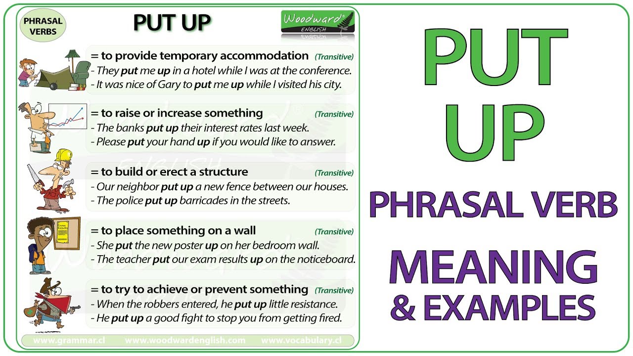 PUT UP Phrasal Verb Meaning & Example Sentences in English | Learn English Phrasal Verbs