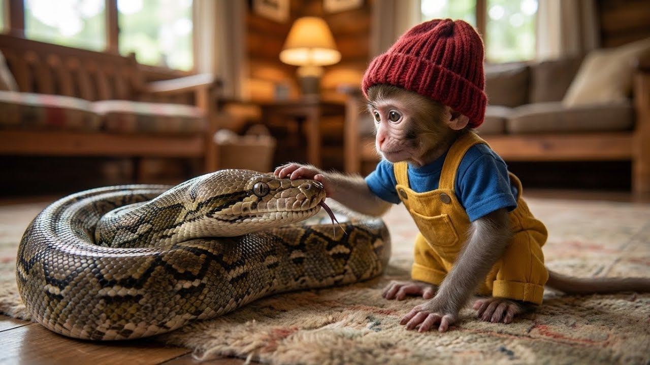 Baby Monkey Living With Giant Python 🐍 Adorable Rhesus Macaque's Unusual Roommate Animal Friendship