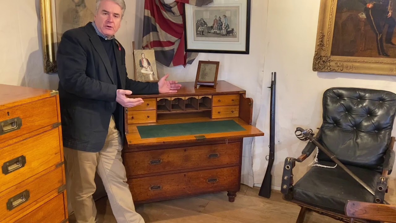 Antique Secretaire Campaign Chest by S.W. Silver
