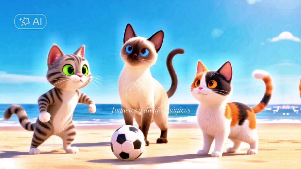 🐾 Gatitos juegan fútbol en la playa 🏖️🏝️ 