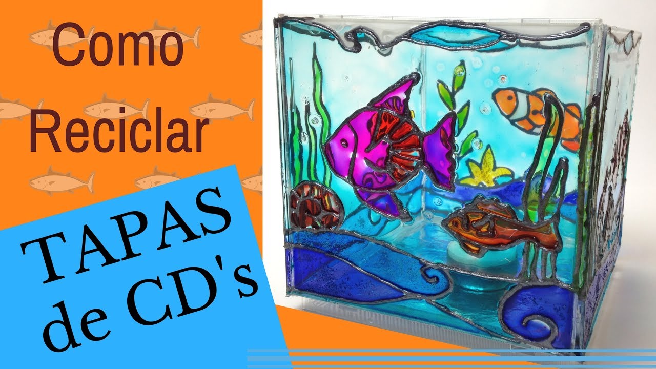 Reciclado de Tapas de Cd's, Candelero Pintado con Laca Vitral