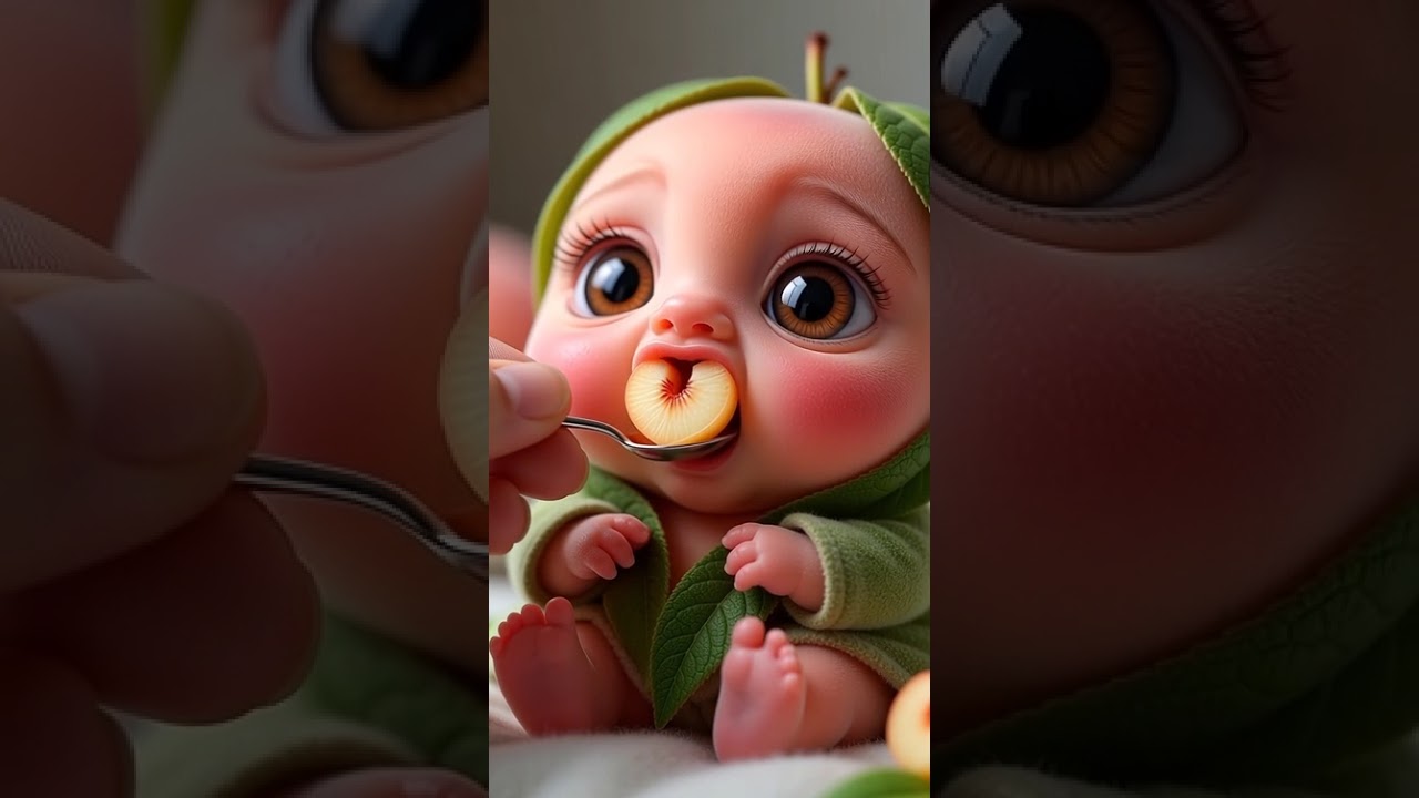 Shy Baby Peach Tries a Tiny Snack 🍑 Cute ASMR 