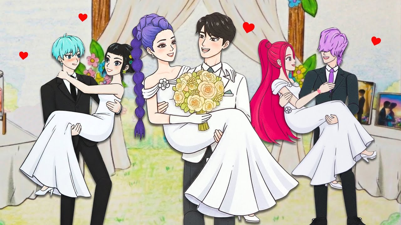 Happy Wedding all Couple Love Kpop Demon Hunters ❤ Kpop Paper Doll ( Bride Rumi, Mira, Zoey Huntrix)