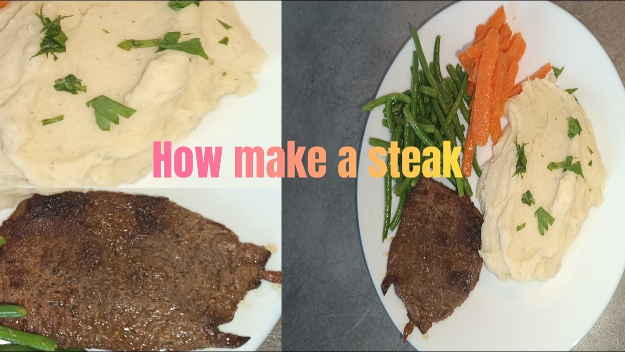 Steak de boeuf parfaitement cuit avec une recette de purée super bonne. ستيك لذيذ مع البيري الفرنسية