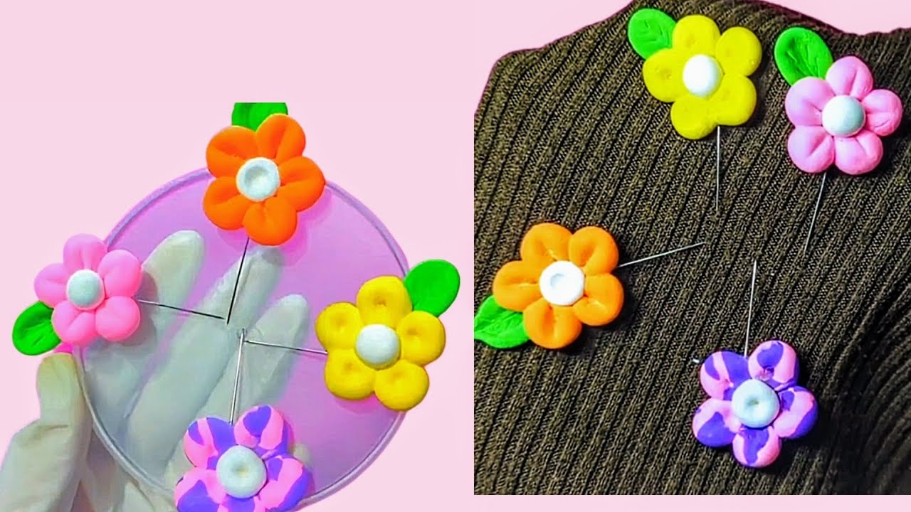 How to make flower hijab pins with clay 