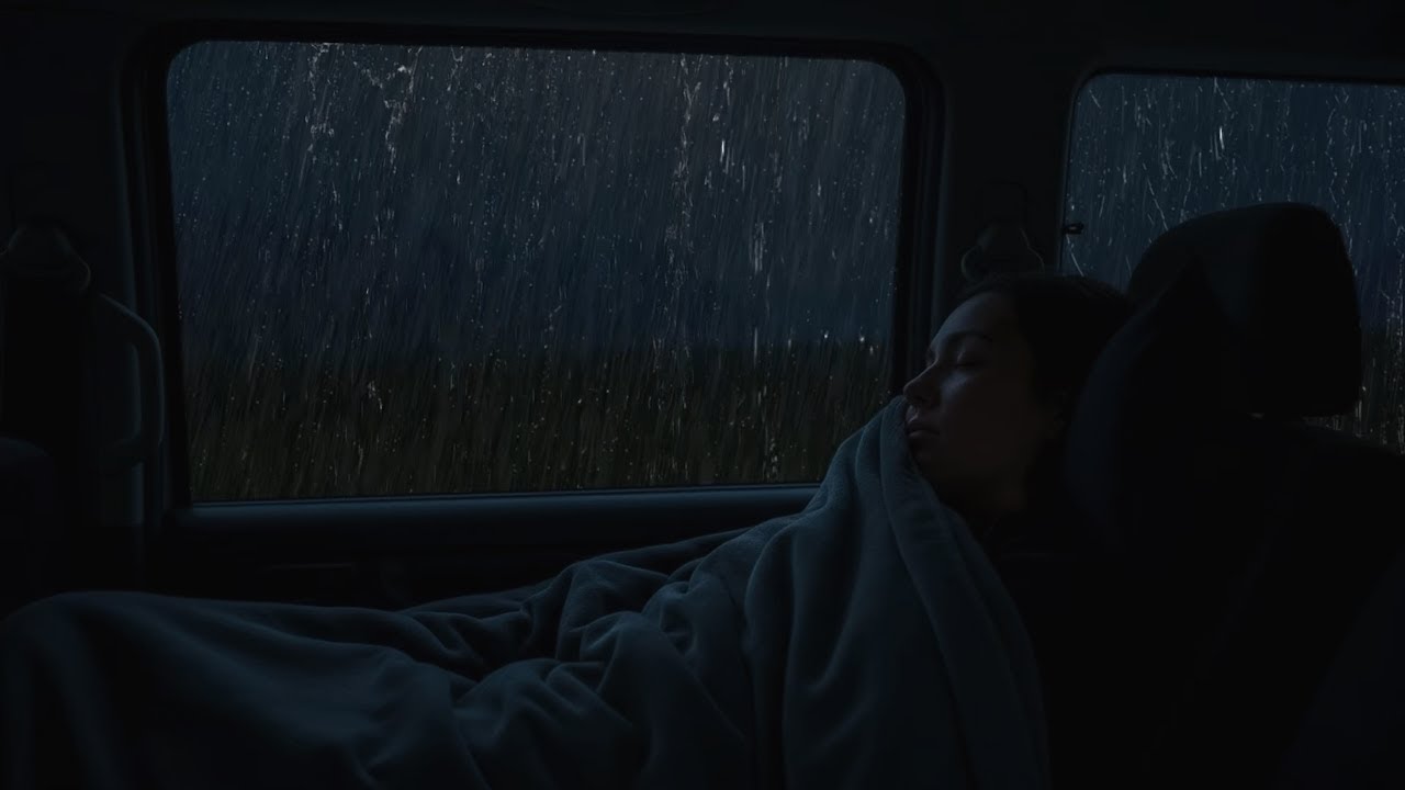 Soothing Rain Sounds on Car Window at Night for Stress Relief and Sleep