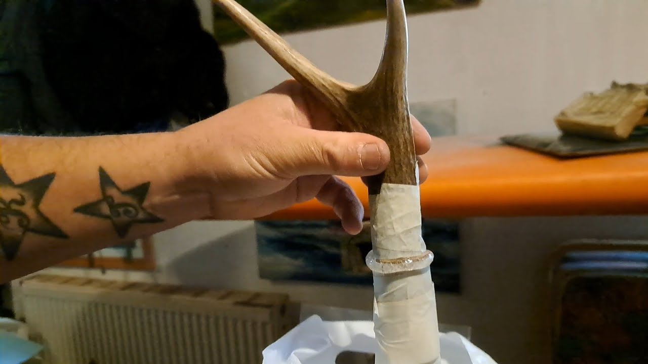 How to use threaded bar to attach deer antler to hiking sticks . Workshop tips and tricks.