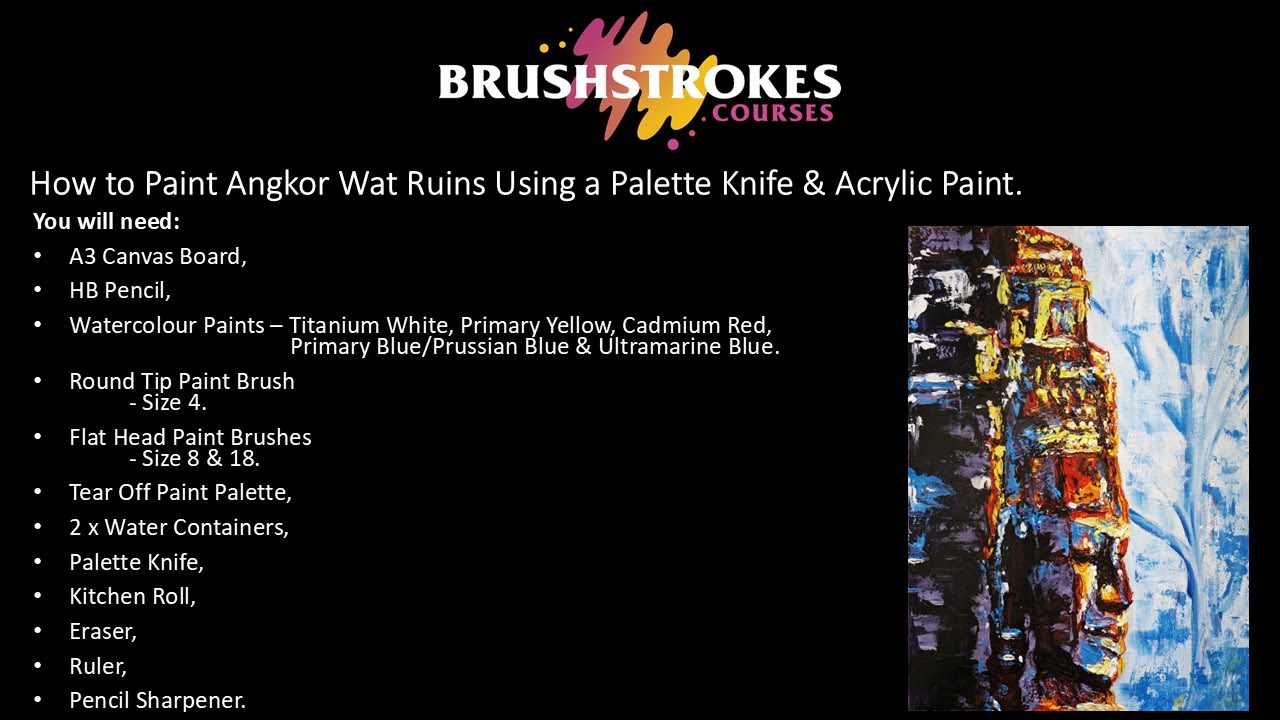 How to Paint Angkor Wat Ruins Using a Palette Knife & Acrylic Paint.