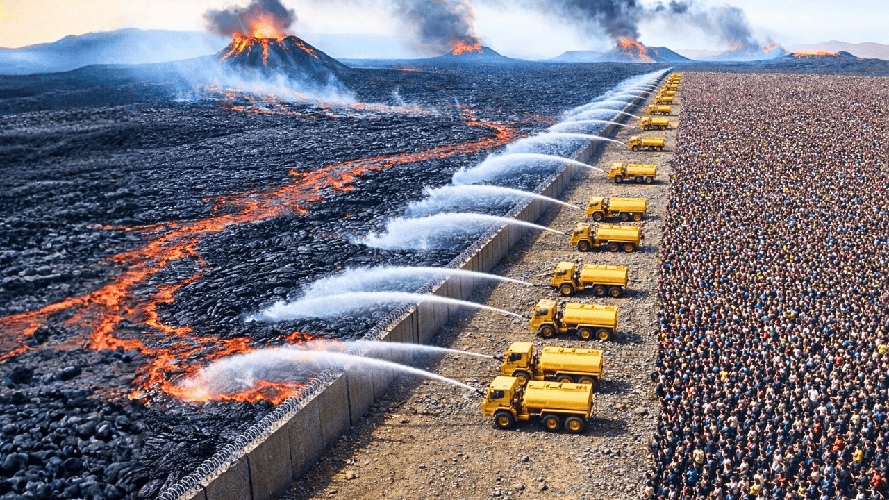 آيسلندا تروض البركان بجيش من الآليات وماء البحر.. معجزة هندسية صدمت العالم! 🚜🌊