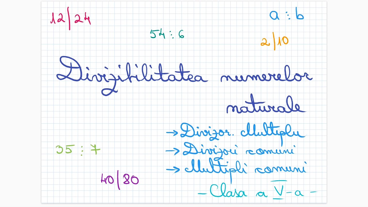 Divizibilitatea numerelor naturale:divizor, multiplu, divizori comuni, multipli comuni - Clasa a V-a