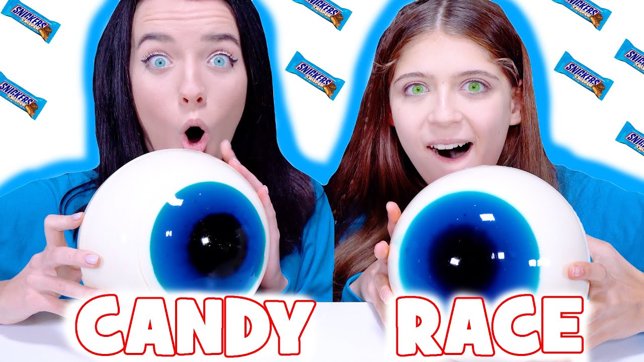 ASMR Candy Race Eating Only Blue Food | Giant Gummy Eyeballs Mukbang