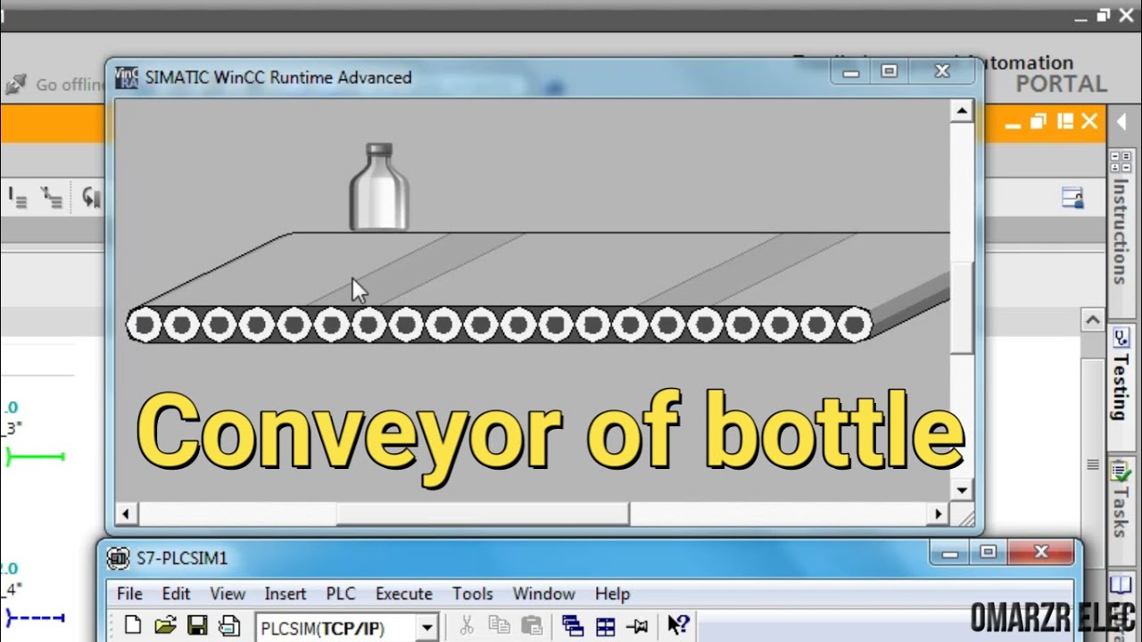 Conveyor of bottle. Animation on HMI Siemens TIA Portal.visibilty