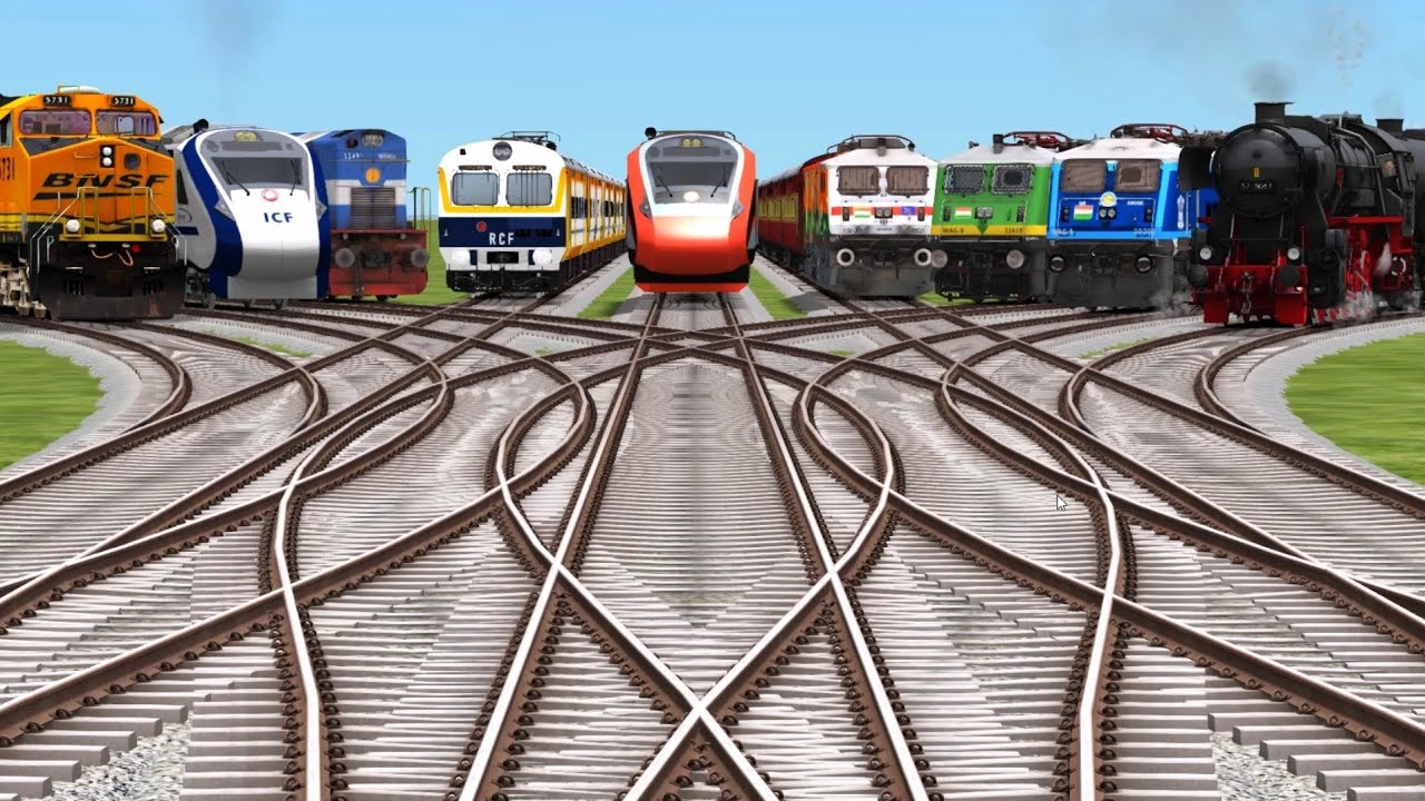 Every Trains Crossing On Bumpy Branched Railroad Tracks