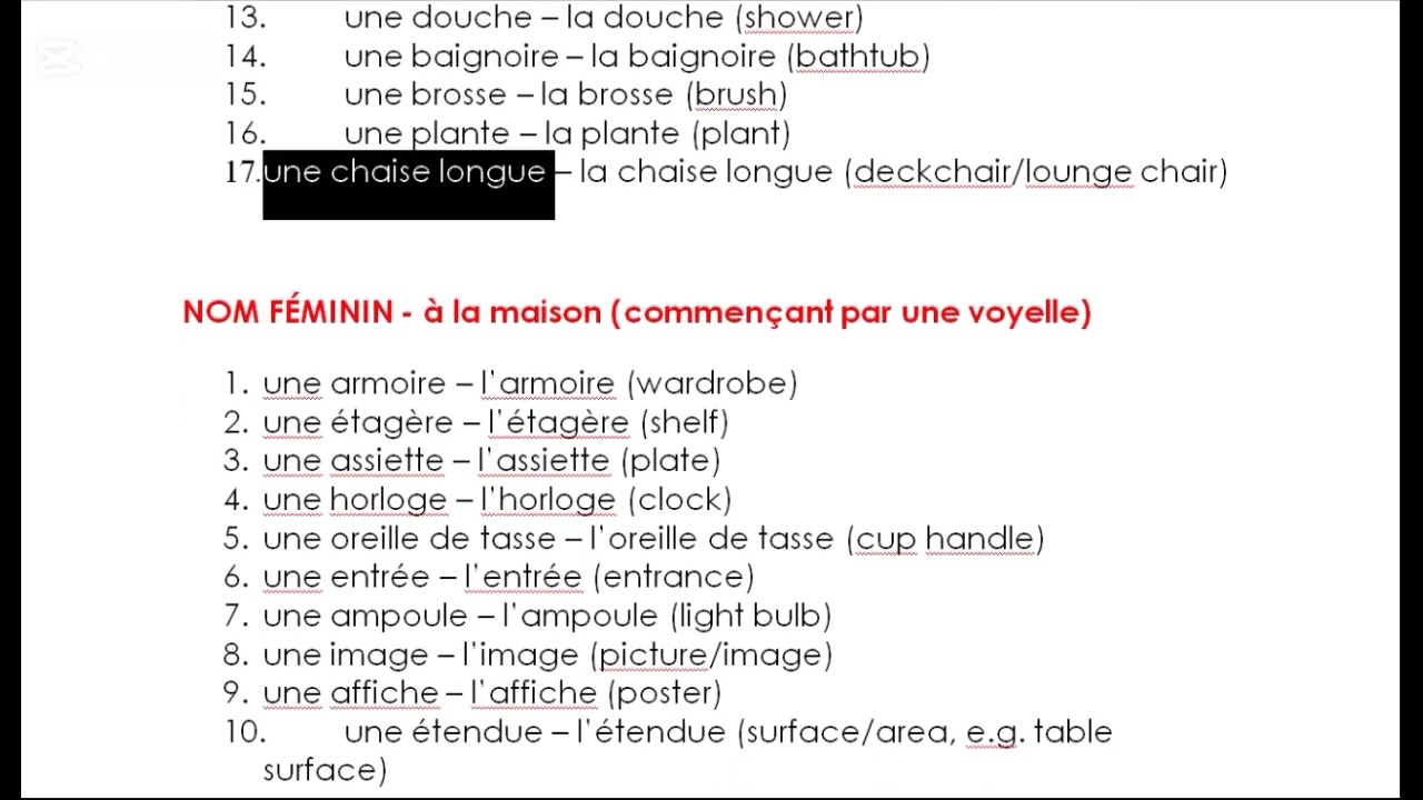 LESSON 21 - NOM FÉMININ (à la maison)