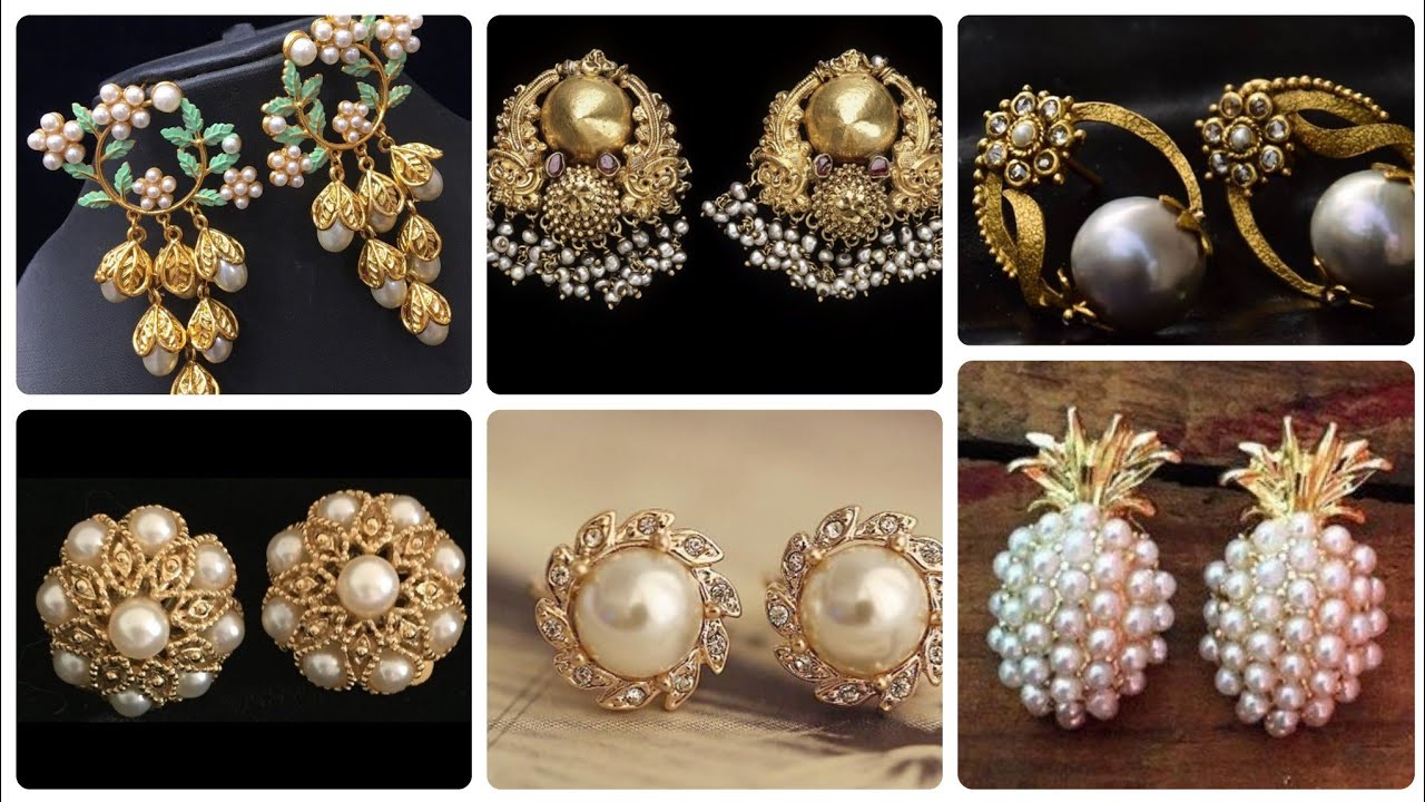 Elegant and Gorgeous gold  And Pearl Stud earrings design and ideas