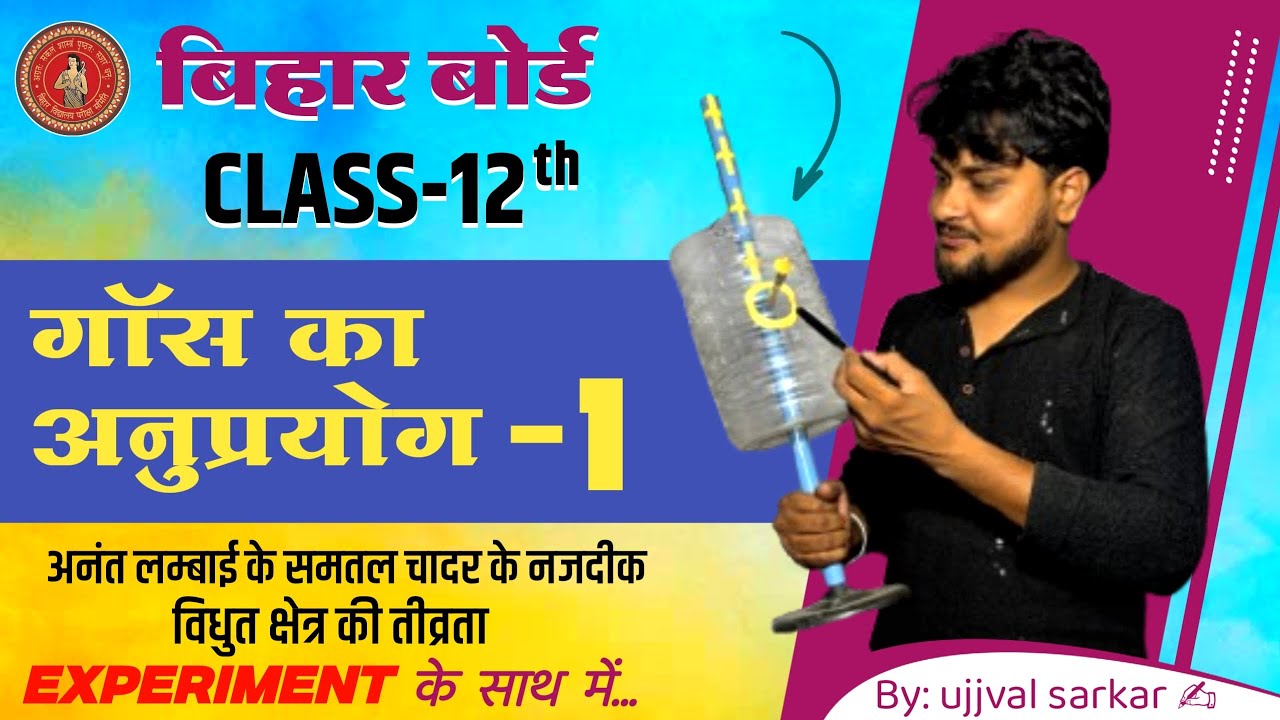 गॉस का अनुप्रयोग | अनंत लंबाई के चालक तार के कारण विद्युत क्षेत्र | Gauss Law Application Class 12 