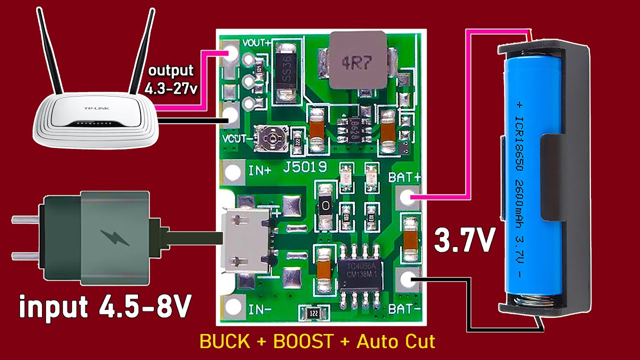J5019 1s Battery Charger Manager With Boost Output 4.3-27v (Buck + Step Up  2A + Auto Cut)