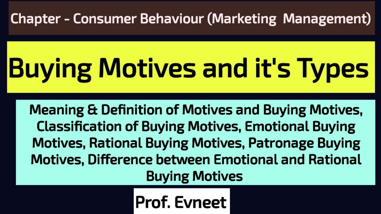 Buying Motives in Consumer Behaviour in Marketing Management| Buying Motives Types | Prof. Evneet