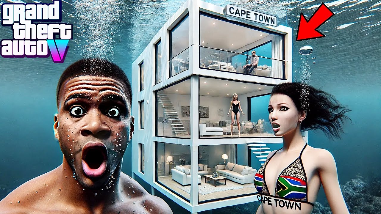 😍Franklin & Mia's New Underwater Mansion In Cape Town South Africa-GTA 5 Real Life Mod Remastered