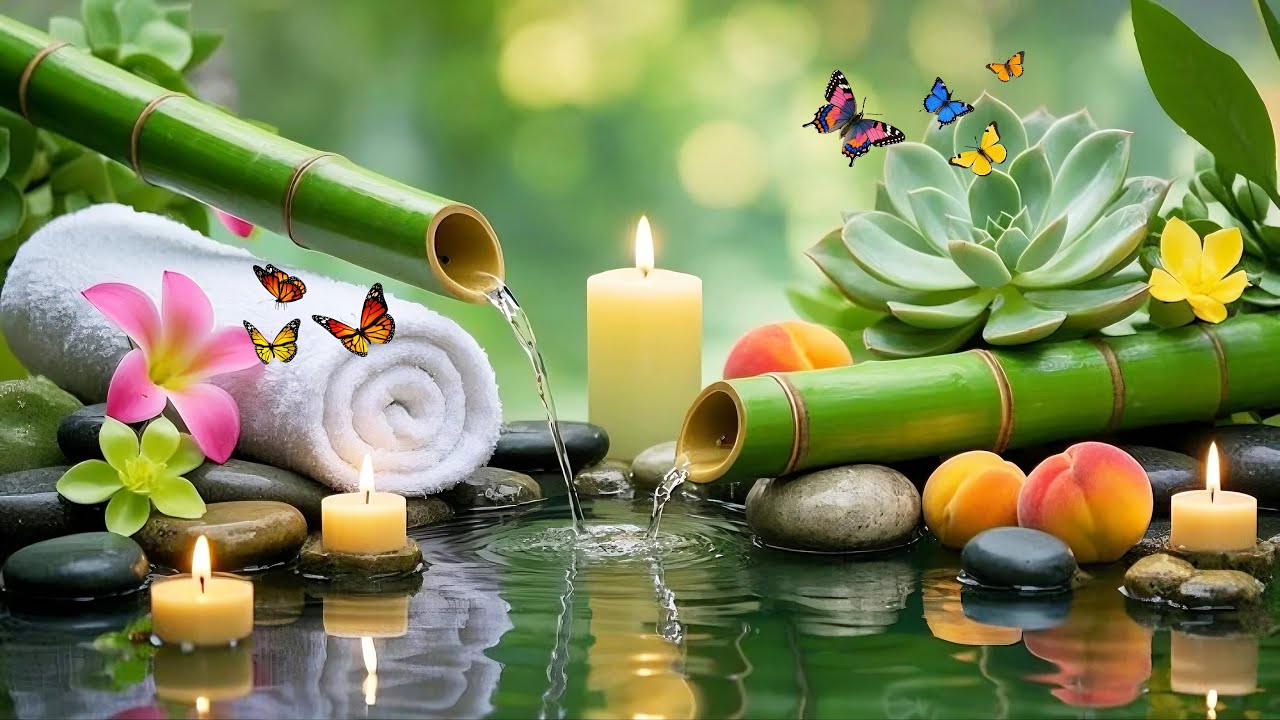 Relaxing Bamboo Water Fountain Ambience 🌿 Deep Sleep Music, Spa & Meditation Healing