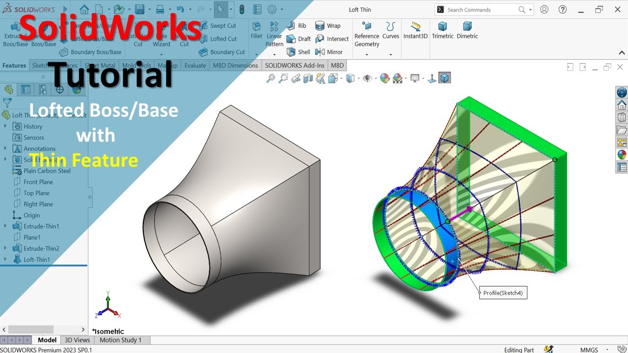 SolidWorks| Lofted Boss/Base with Thin Feature| HVAC Tricks