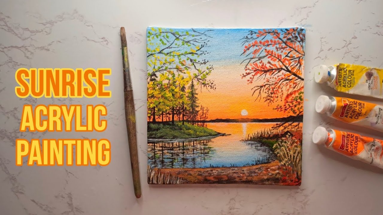 Sunrise on Lake | Easy Acrylic Painting Idea | In easy Steps #39