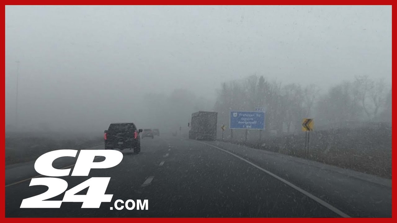 Here’s a look at Highway 401 driving conditions in Halton amid snow squalls