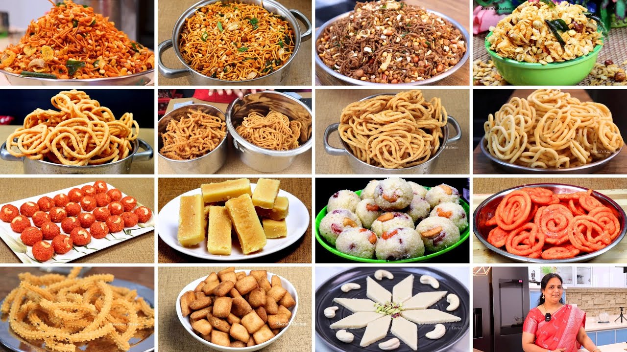 தீபாவளிக்காக 15 விதமான ஸ்நாக்ஸ் & இனிப்பு வகைகள் | 15 Variety Murukku & Sweets Diwali Recipes