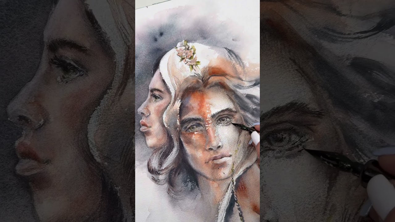 Portraits watercolor and mixed media painting